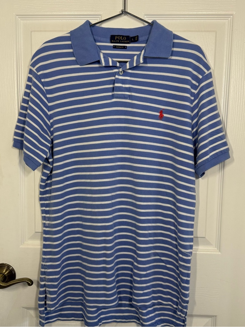 Blue and White Striped Polo